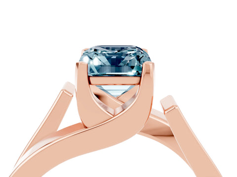 Rose gold Modern Tension Set Emerald Cut Aquamarine Solitaire Wide Band Ring_16