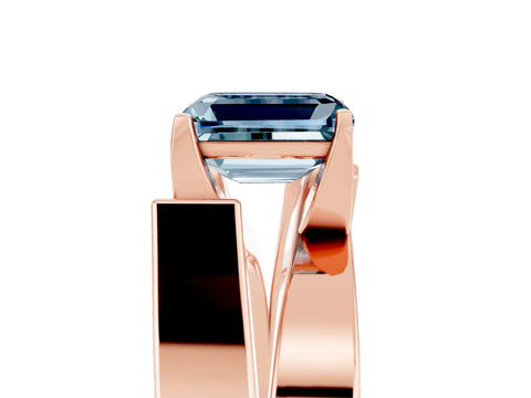 Rose gold Modern Tension Set Emerald Cut Aquamarine Solitaire Wide Band Ring_17