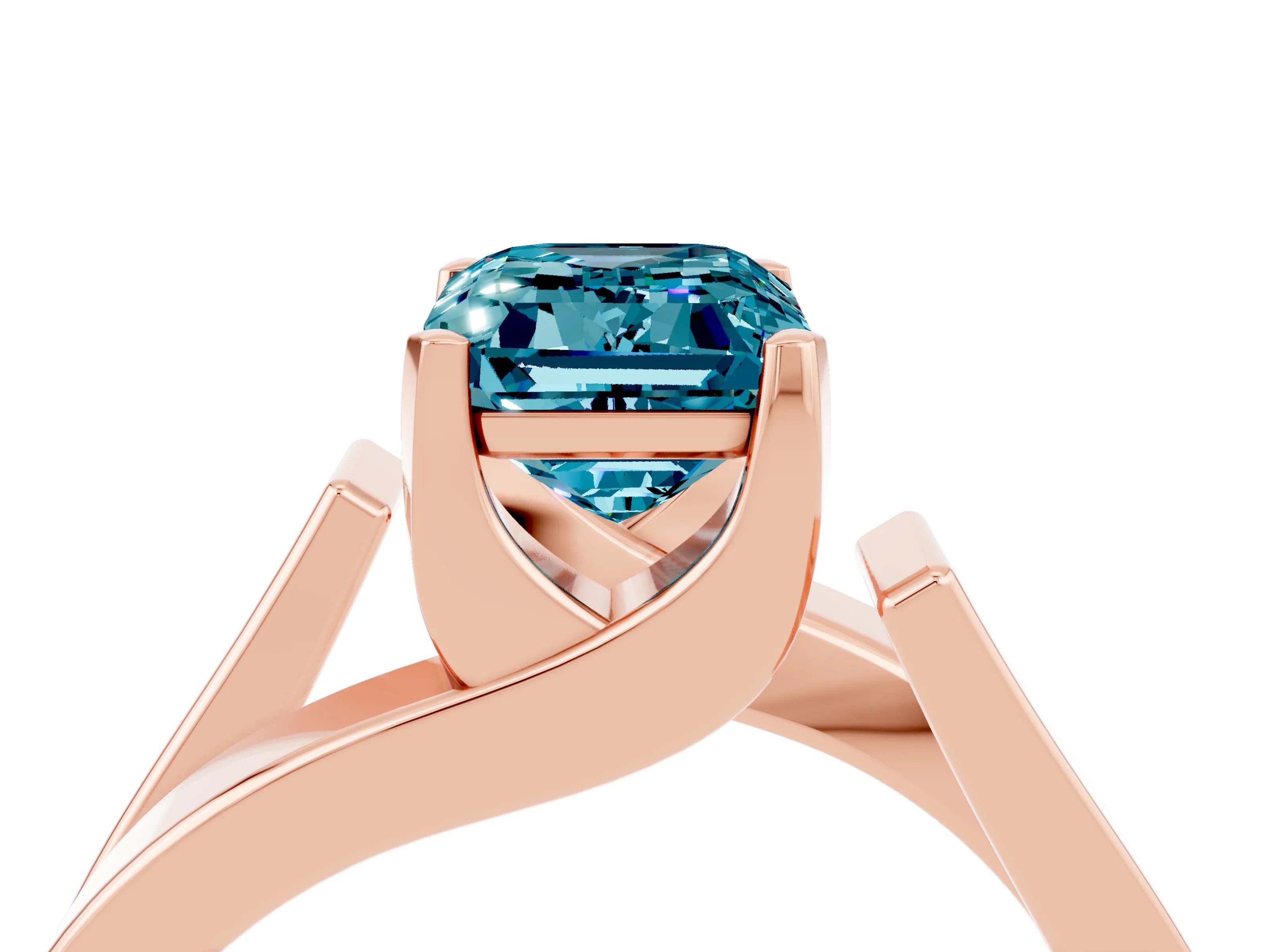 Rose gold Modern Tension Set Emerald Cut Blue Topaz Solitaire Wide Band Ring_4