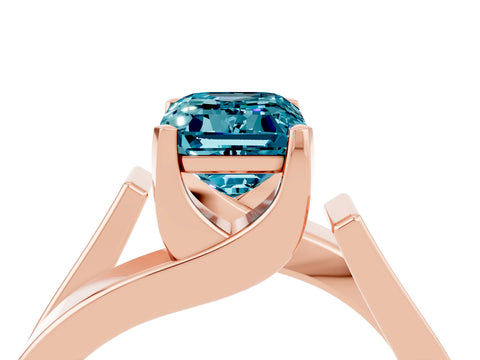 Rose gold Modern Tension Set Emerald Cut Blue Topaz Solitaire Wide Band Ring_4