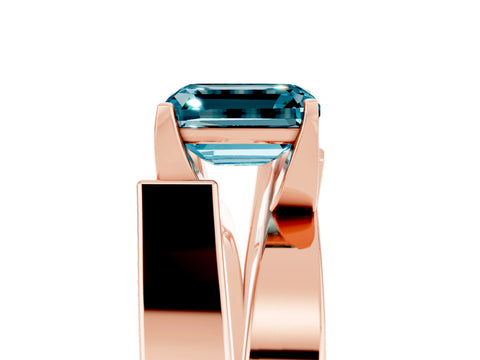 Rose gold Modern Tension Set Emerald Cut Blue Topaz Solitaire Wide Band Ring_5