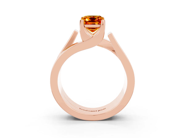 Rose gold Modern Tension Set Emerald Cut Citrine Solitaire Wide Band Ring