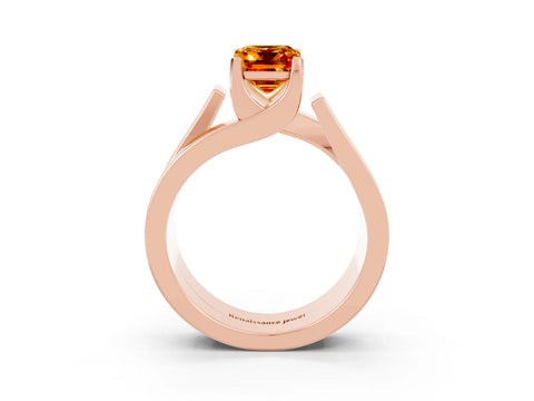 Rose gold Modern Tension Set Emerald Cut Citrine Solitaire Wide Band Ring_3