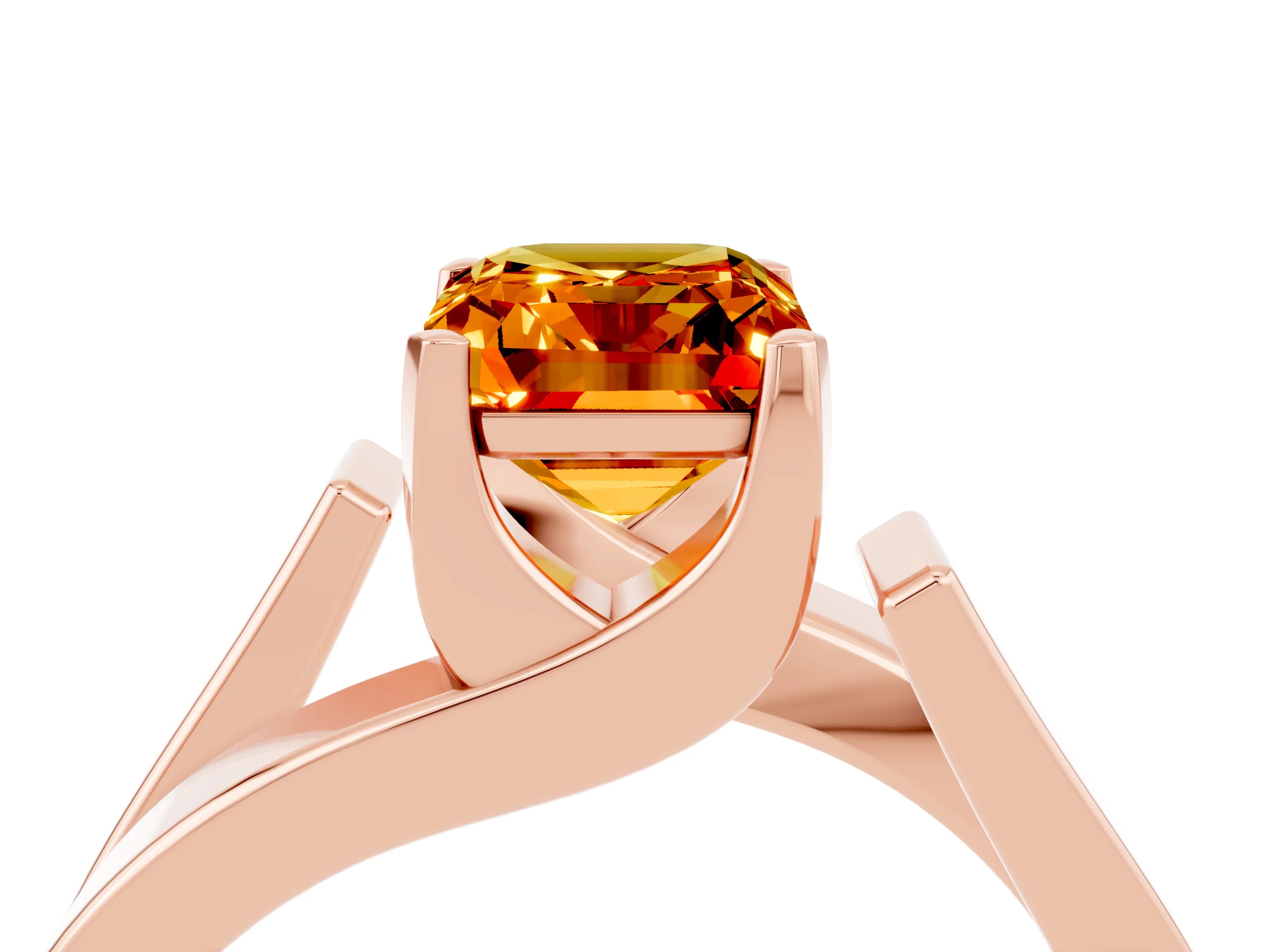 Rose gold Modern Tension Set Emerald Cut Citrine Solitaire Wide Band Ring_4
