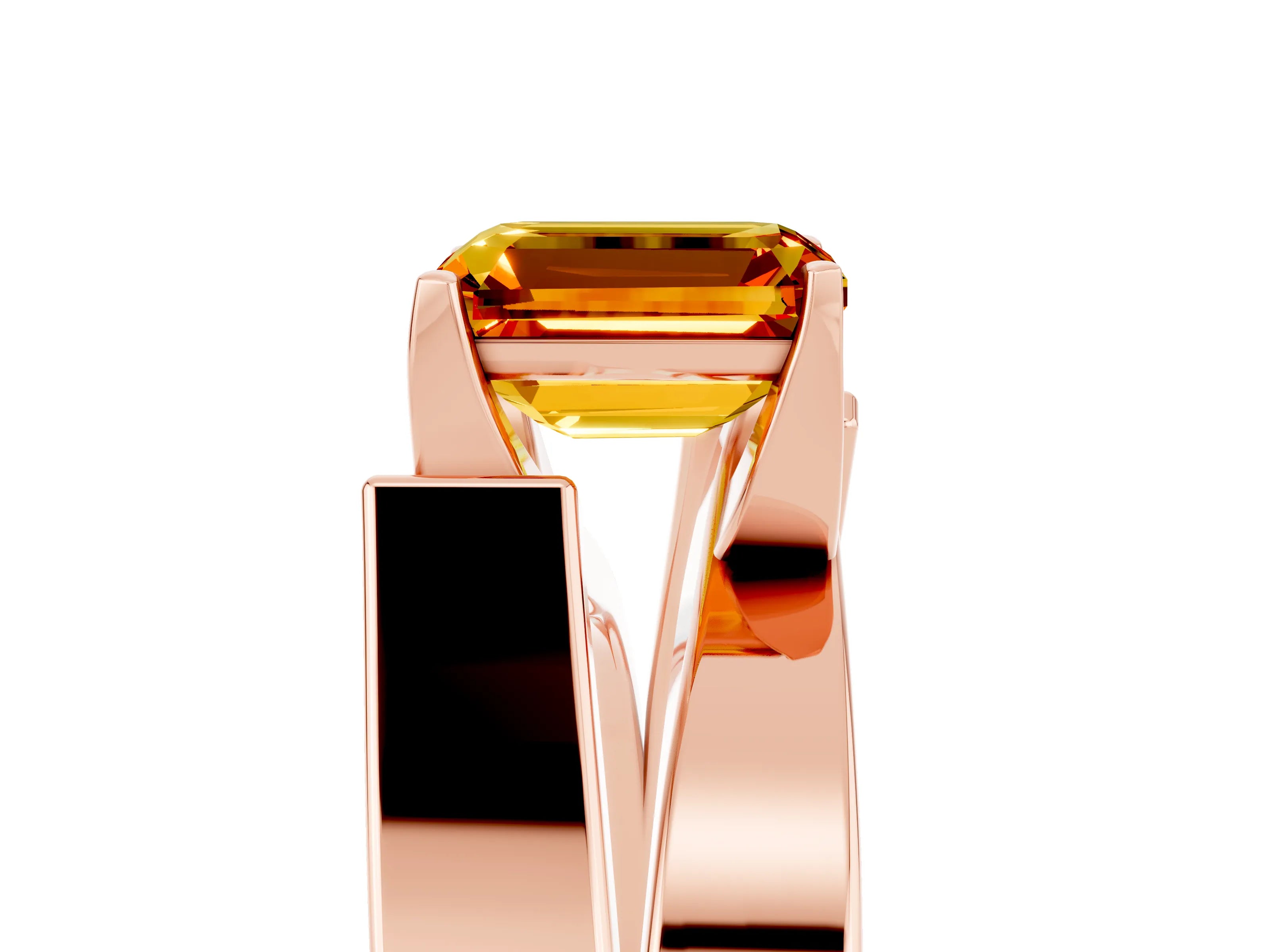 Rose gold Modern Tension Set Emerald Cut Citrine Solitaire Wide Band Ring_5