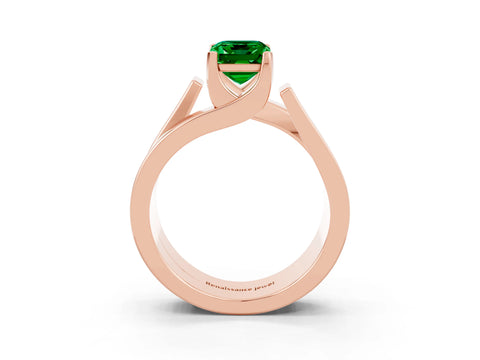 Rose gold Modern Tension Set Emerald Cut Emerald Solitaire Wide Band Ring_3
