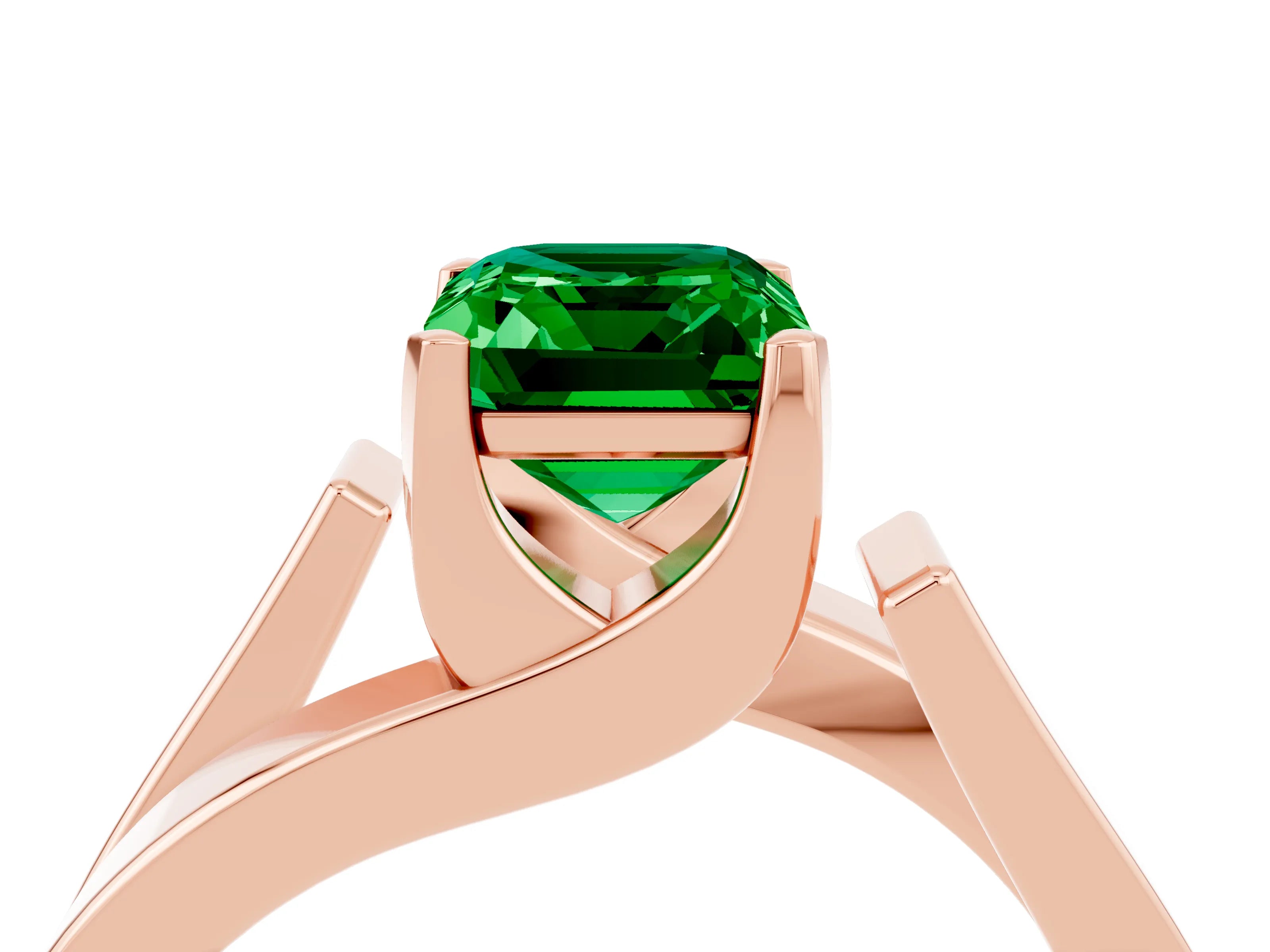 Rose gold Modern Tension Set Emerald Cut Emerald Solitaire Wide Band Ring_4