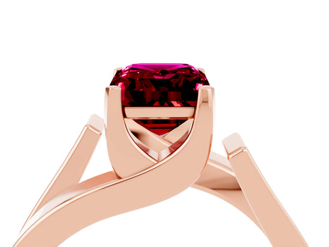 Rose gold Modern Tension Set Emerald Cut Garnet Solitaire Wide Band Ring_25