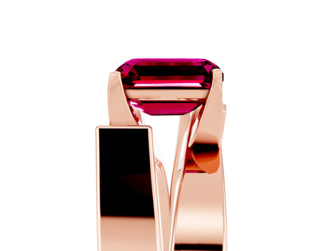 Rose gold Modern Tension Set Emerald Cut Garnet Solitaire Wide Band Ring_26
