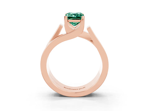 Rose gold Modern Tension Set Emerald Cut Green Sapphire Solitaire Wide Band Ring_3