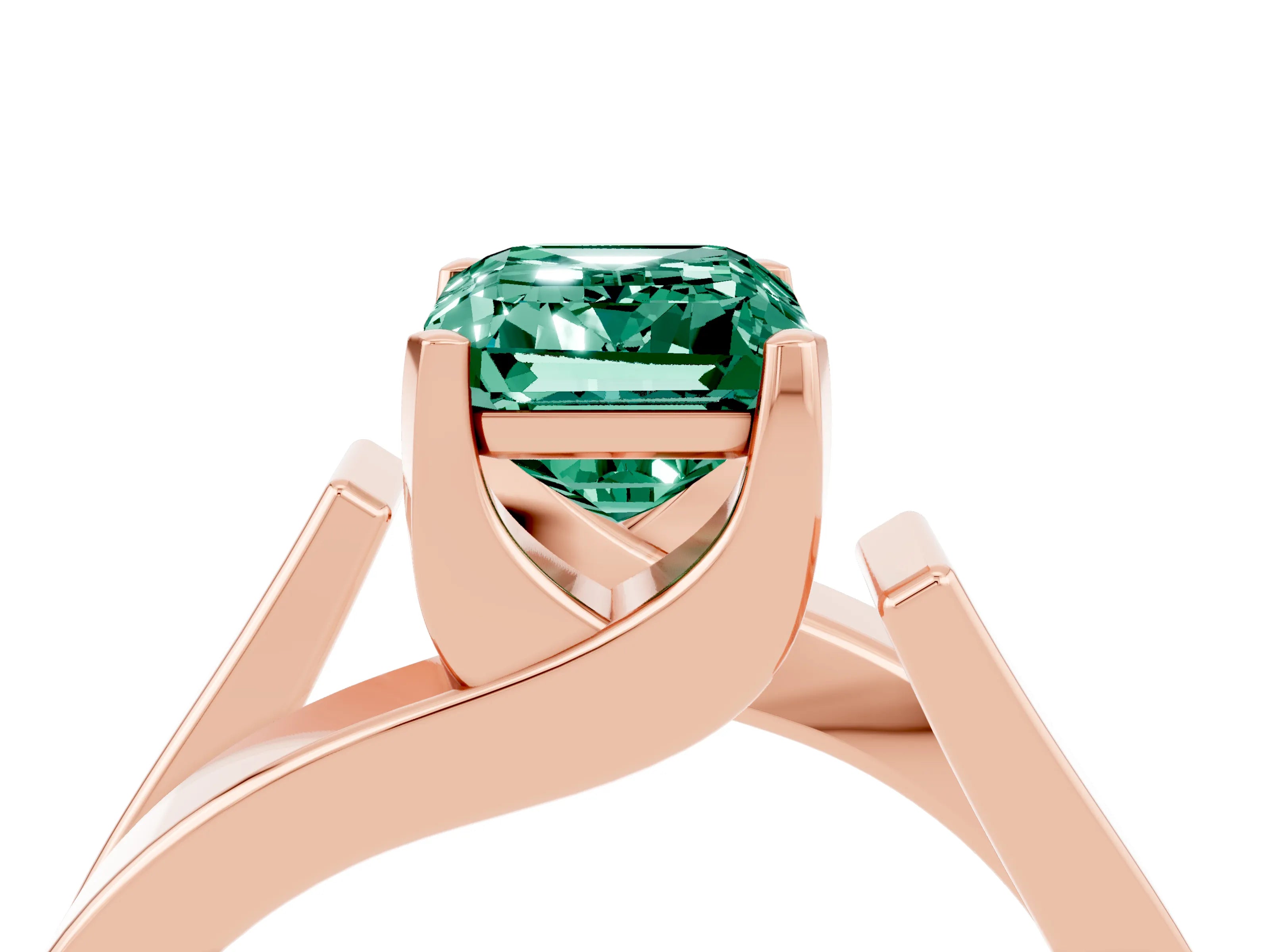 Rose gold Modern Tension Set Emerald Cut Green Sapphire Solitaire Wide Band Ring_4