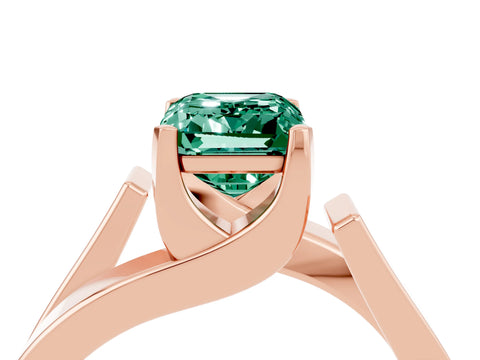 Rose gold Modern Tension Set Emerald Cut Green Sapphire Solitaire Wide Band Ring_4
