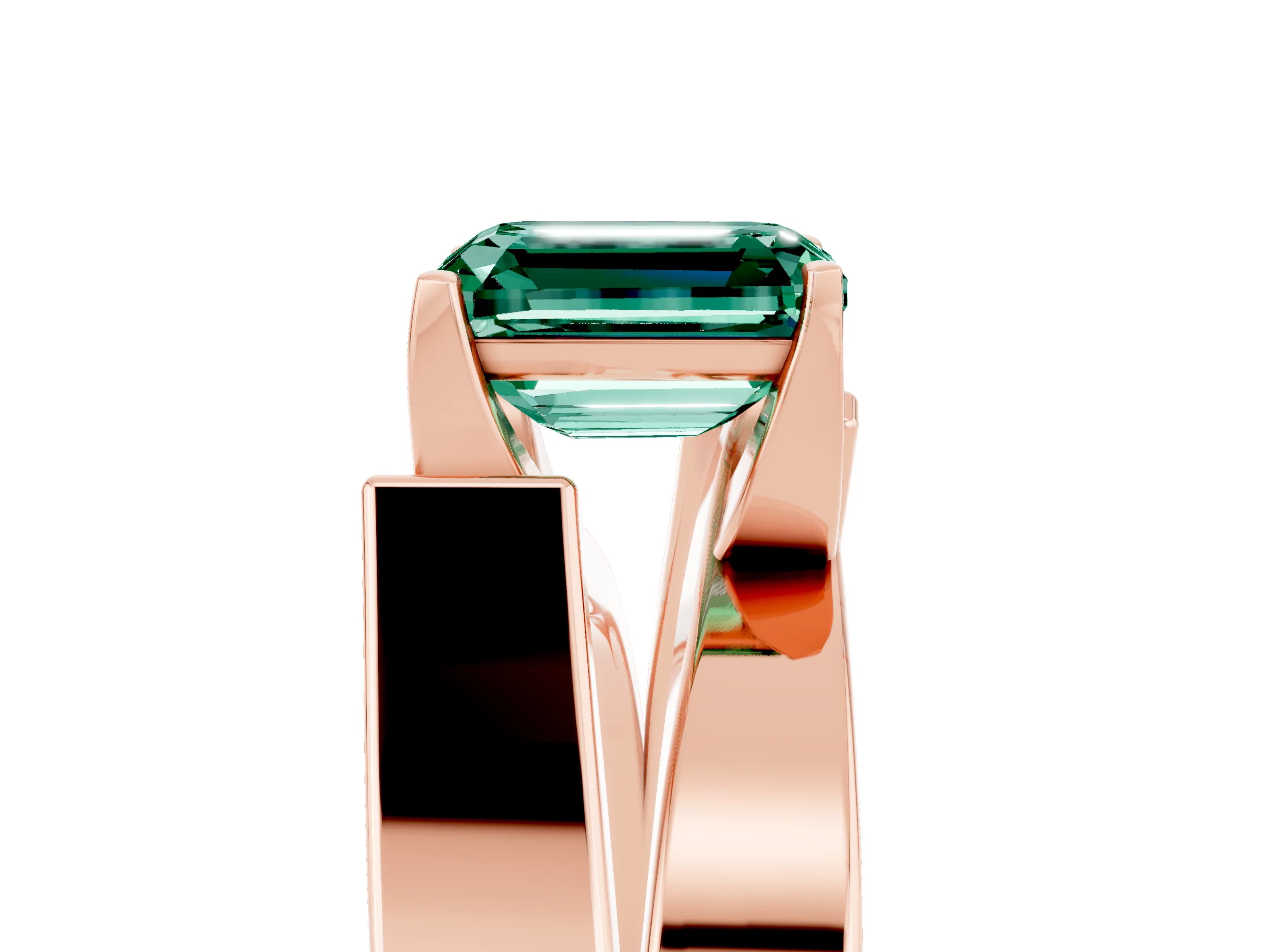 Rose gold Modern Tension Set Emerald Cut Green Sapphire Solitaire Wide Band Ring_5