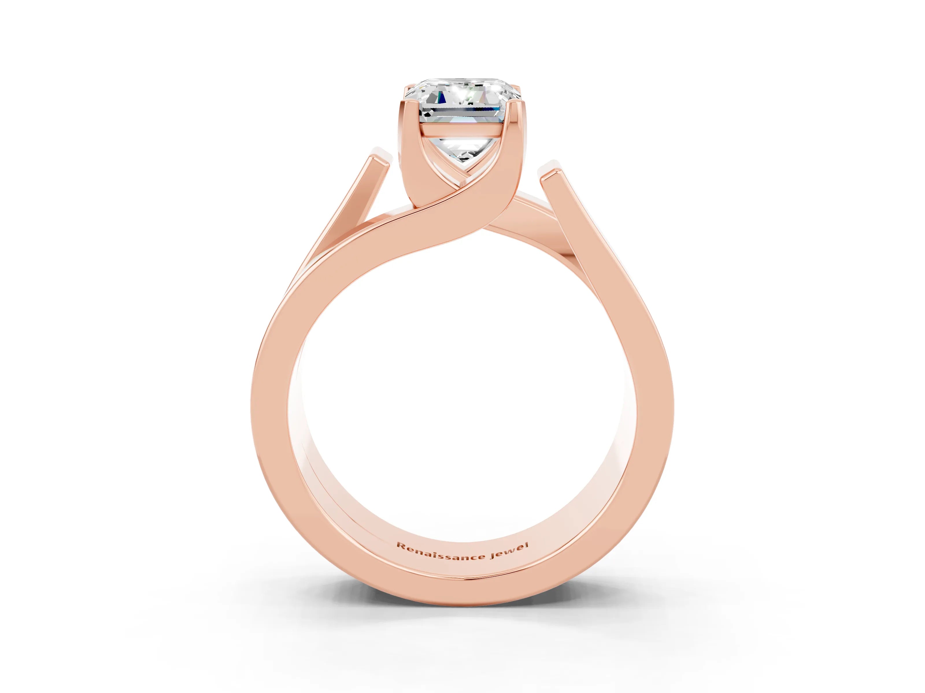 Rose gold Modern Tension Set Emerald Cut Moissanite Solitaire Wide Band Ring_3