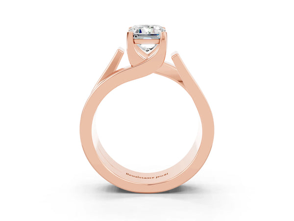 Rose gold Modern Tension Set Emerald Cut Moissanite Solitaire Wide Band Ring