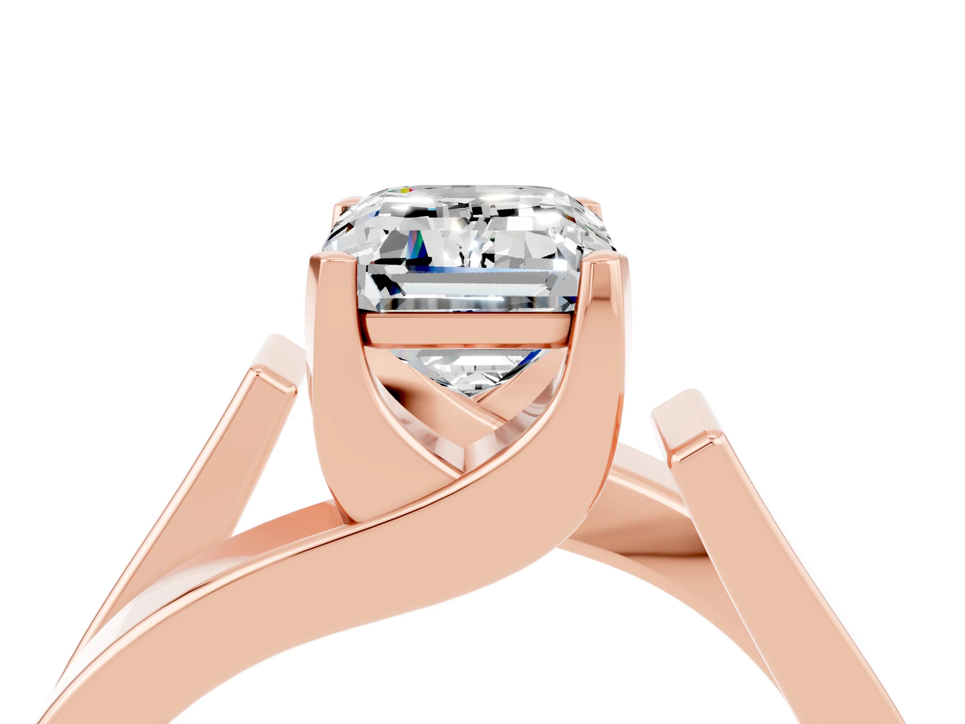 Rose gold Modern Tension Set Emerald Cut Moissanite Solitaire Wide Band Ring_4