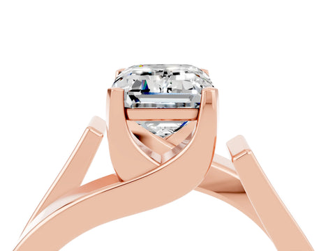 Rose gold Modern Tension Set Emerald Cut Moissanite Solitaire Wide Band Ring_4