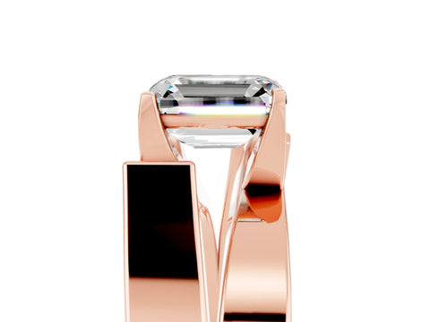 Rose gold Modern Tension Set Emerald Cut Moissanite Solitaire Wide Band Ring_5