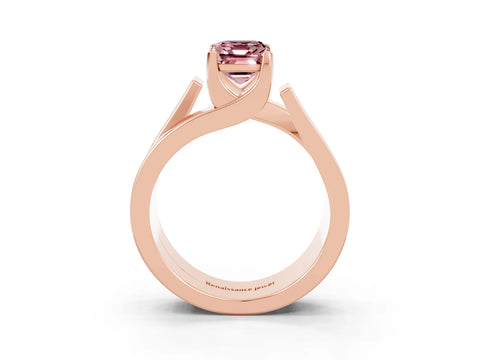 Rose gold Modern Tension Set Emerald Cut Morganite Solitaire Wide Band Ring_3