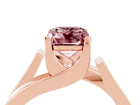 Rose gold Modern Tension Set Emerald Cut Morganite Solitaire Wide Band Ring_4