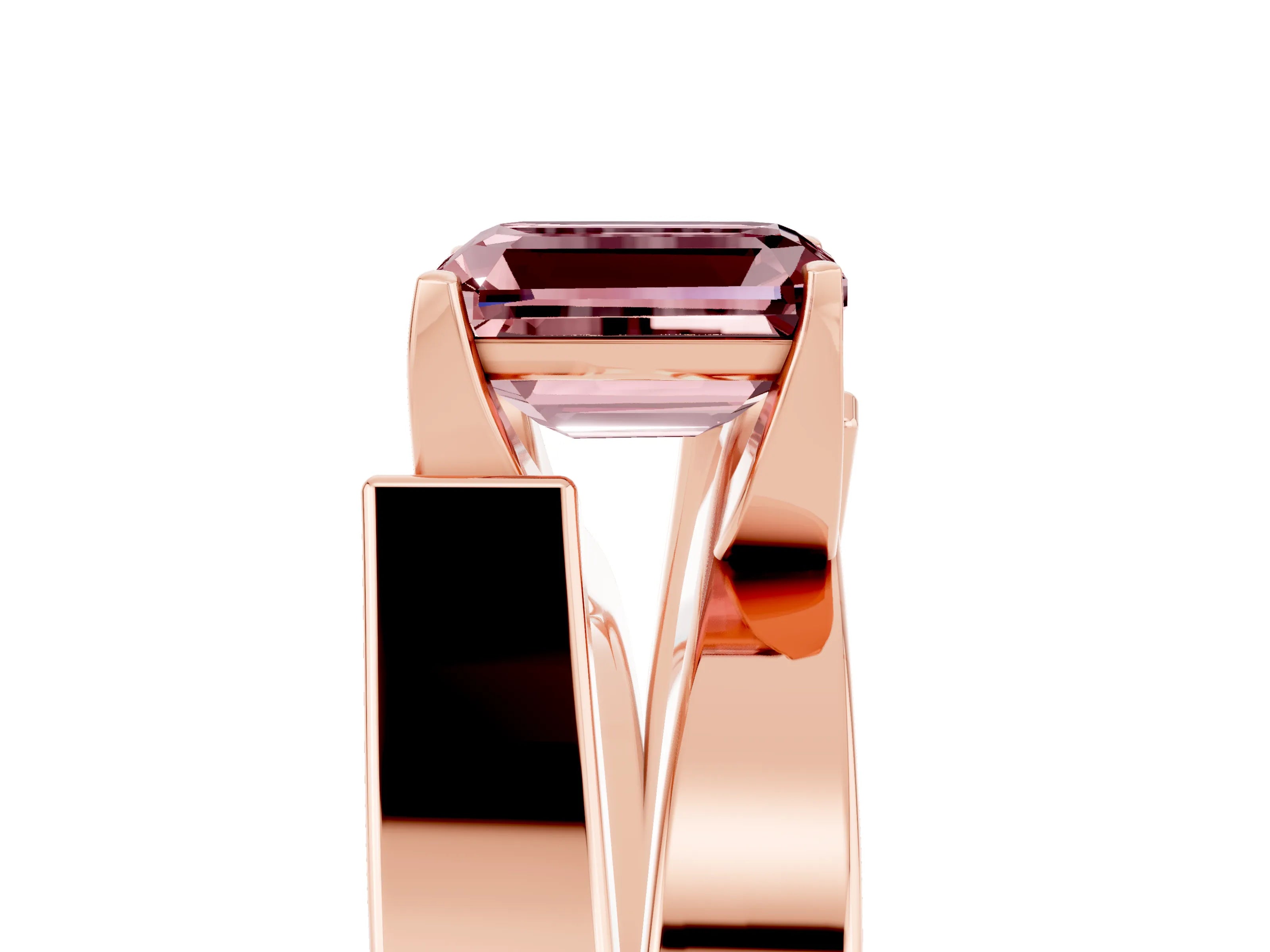 Rose gold Modern Tension Set Emerald Cut Morganite Solitaire Wide Band Ring_5