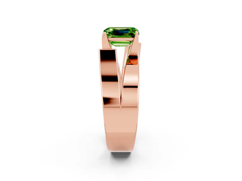 Rose gold Modern Tension Set Emerald Cut Peridot Solitaire Wide Band Ring_14