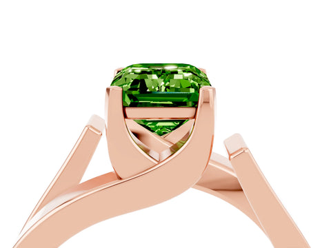 Rose gold Modern Tension Set Emerald Cut Peridot Solitaire Wide Band Ring_4