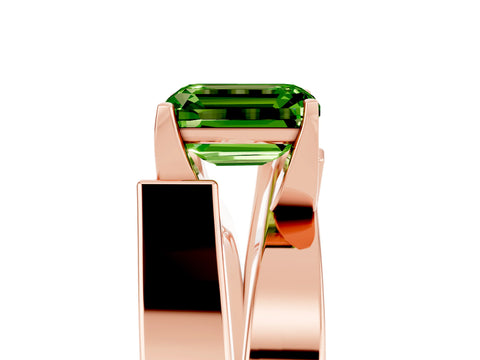 Rose gold Modern Tension Set Emerald Cut Peridot Solitaire Wide Band Ring_5