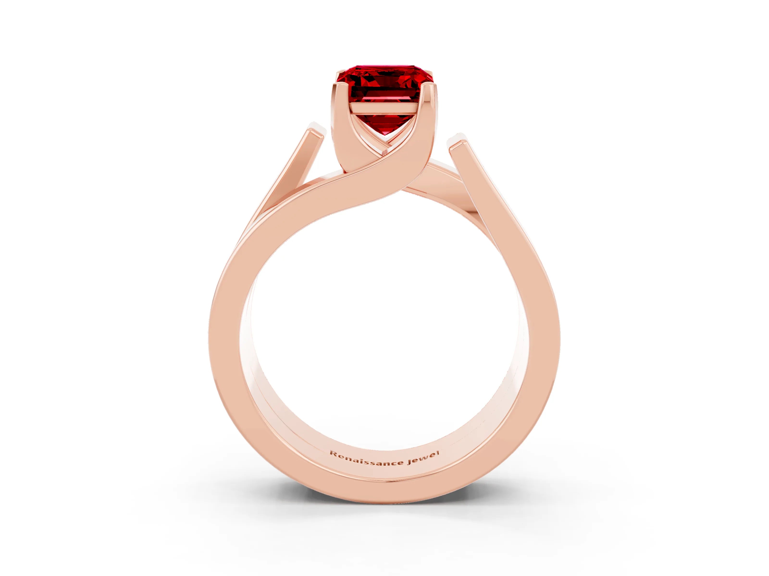 Rose gold Modern Tension Set Emerald Cut Ruby Solitaire Wide Band Ring_3