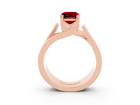 Rose gold Modern Tension Set Emerald Cut Ruby Solitaire Wide Band Ring_3