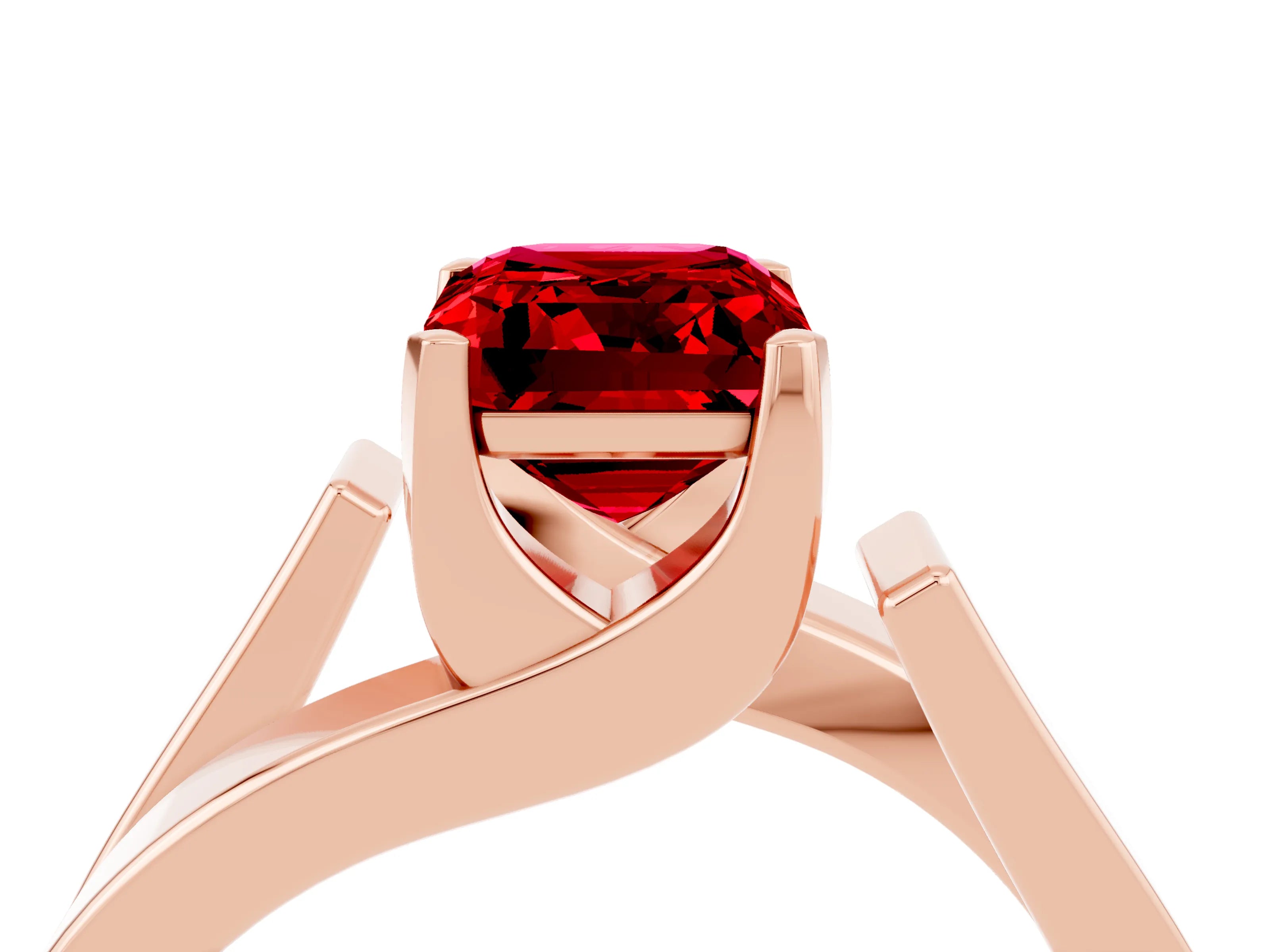 Rose gold Modern Tension Set Emerald Cut Ruby Solitaire Wide Band Ring_4