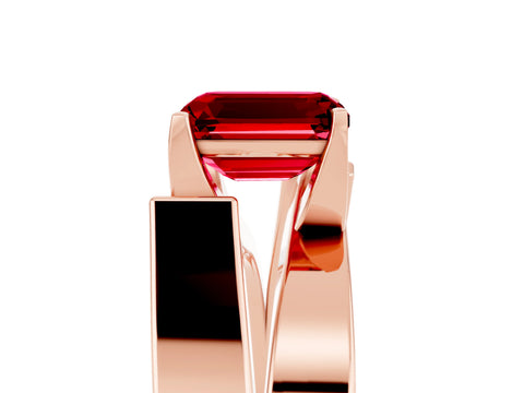 Rose gold Modern Tension Set Emerald Cut Ruby Solitaire Wide Band Ring_5