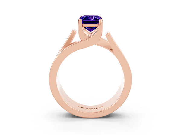 Rose gold Modern Tension Set Emerald Cut Tanzanite Solitaire Wide Band Ring