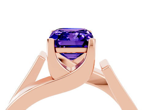 Rose gold Modern Tension Set Emerald Cut Tanzanite Solitaire Wide Band Ring_4