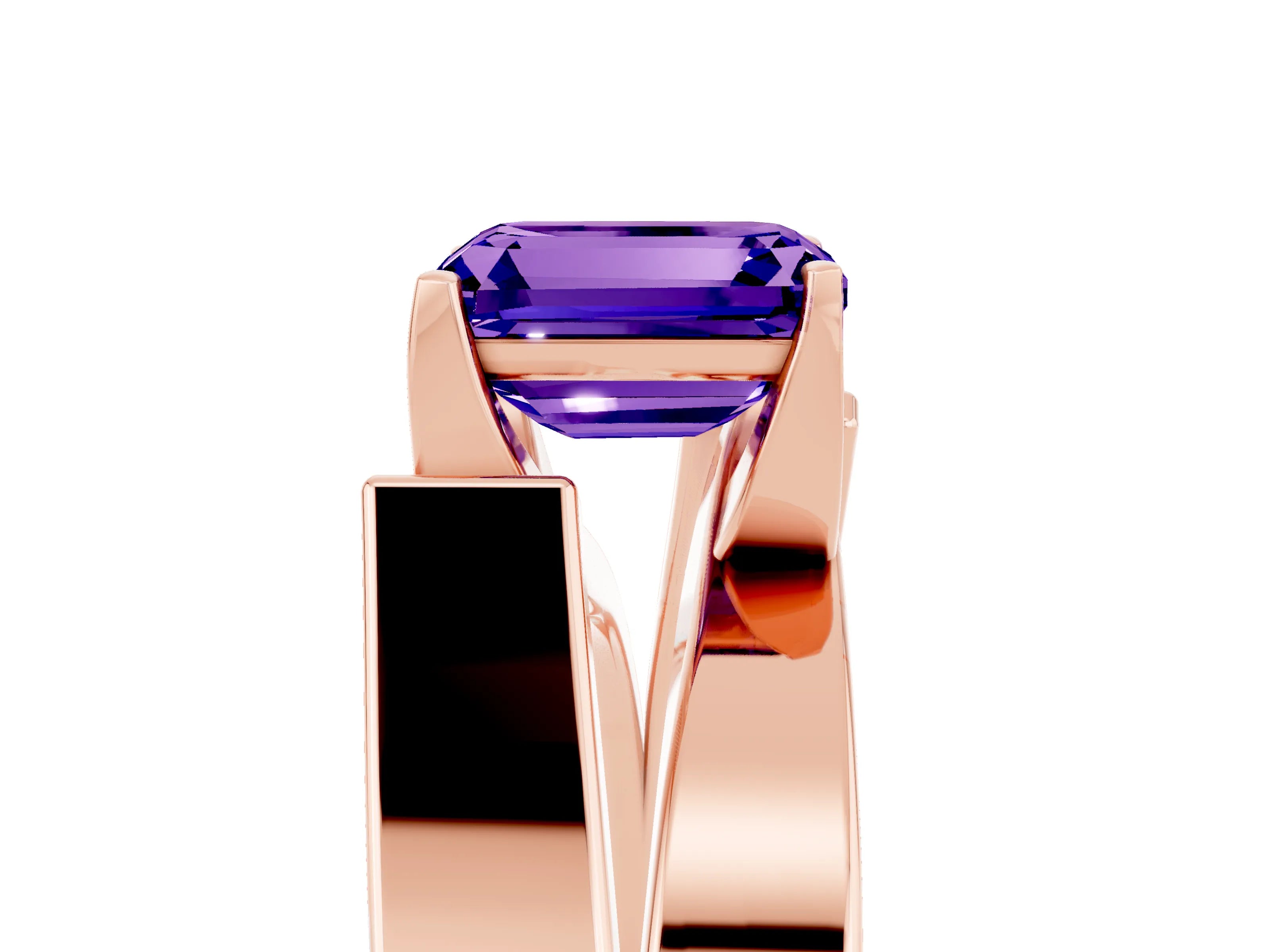 Rose gold Modern Tension Set Emerald Cut Tanzanite Solitaire Wide Band Ring_5
