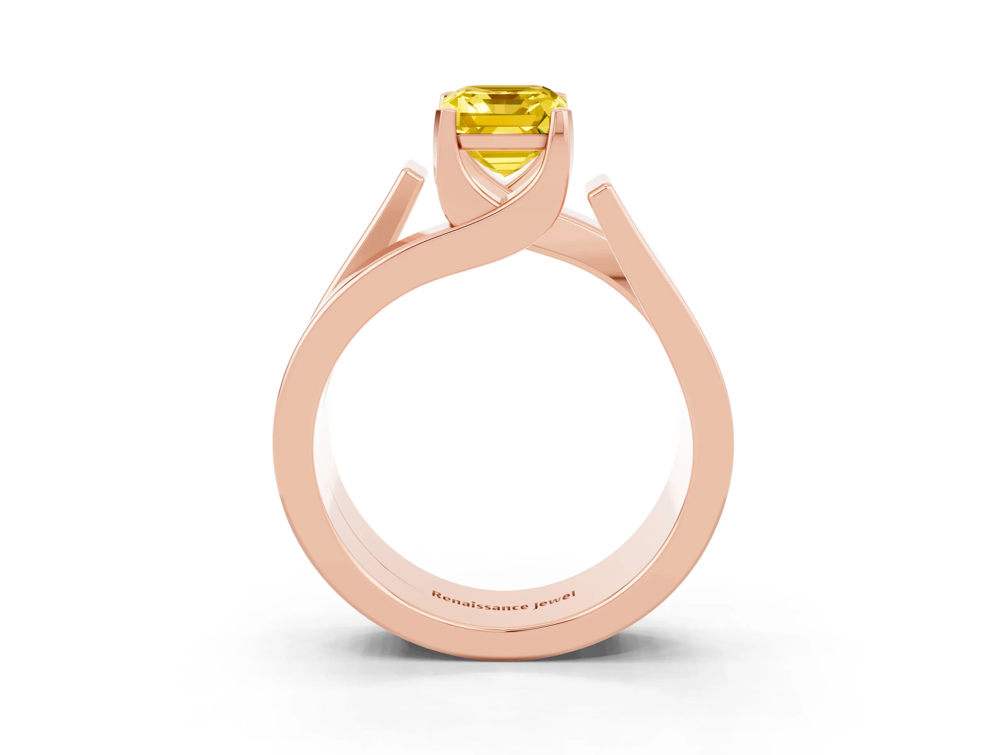 Rose gold Modern Tension Set Emerald Cut Yellow Sapphire Solitaire Wide Band Ring_15