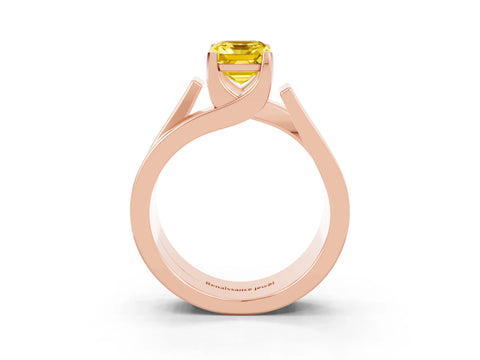 Rose gold Modern Tension Set Emerald Cut Yellow Sapphire Solitaire Wide Band Ring_15