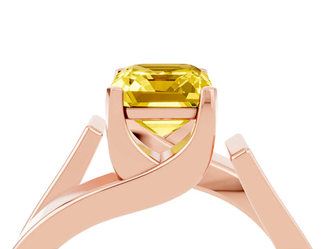 Rose gold Modern Tension Set Emerald Cut Yellow Sapphire Solitaire Wide Band Ring_16
