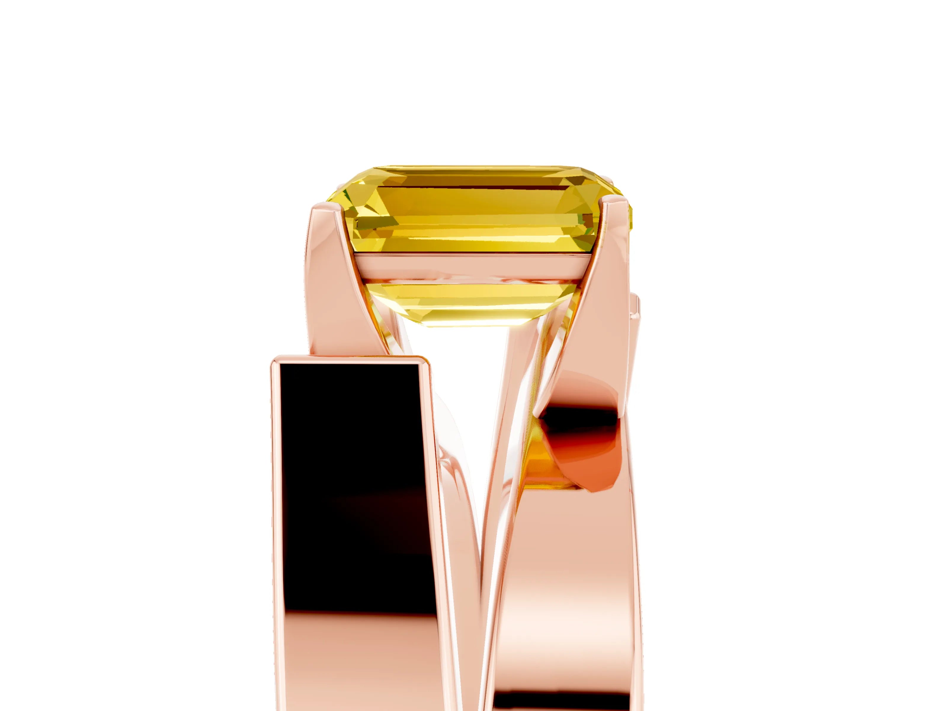 Rose gold Modern Tension Set Emerald Cut Yellow Sapphire Solitaire Wide Band Ring_17