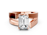 Rose gold Modern Tension Set Emerald Solitaire Wide Band Ring_138