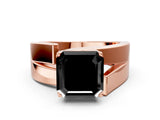 Rose gold Modern Tension Set Fancy Black Asscher Cut Solitaire Wide Band Ring