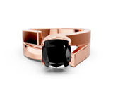Rose gold Modern Tension Set Fancy Black Cushion Cut Solitaire Wide Band Ring