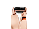 Rose gold Modern Tension Set Fancy Black Emerald Cut Solitaire Wide Band Ring_5