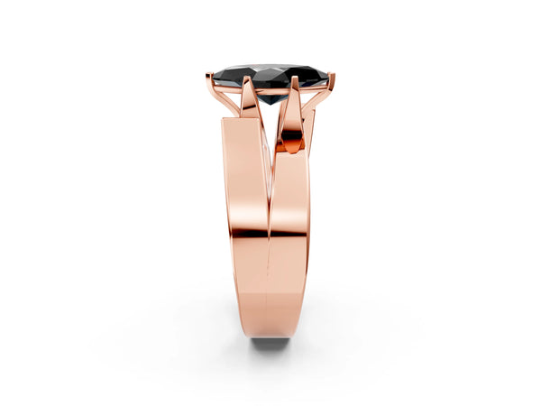 Rose Gold Marquise Solitaire Engagement Ring Setting for Black Center with Wide Stepped Bypass Band