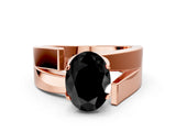 Rose gold Modern Tension Set Fancy Black Oval Cut Solitaire Wide Band Ring
