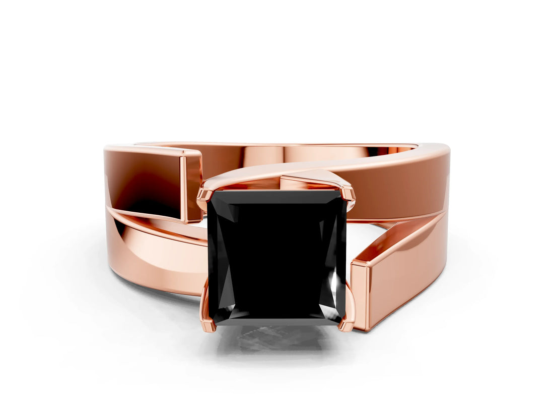 Rose gold Modern Tension Set Fancy Black Princess Cut Solitaire Wide Band Ring