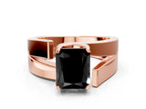 Rose gold Modern Tension Set Fancy Black Radiant Cut Solitaire Wide Band Ring