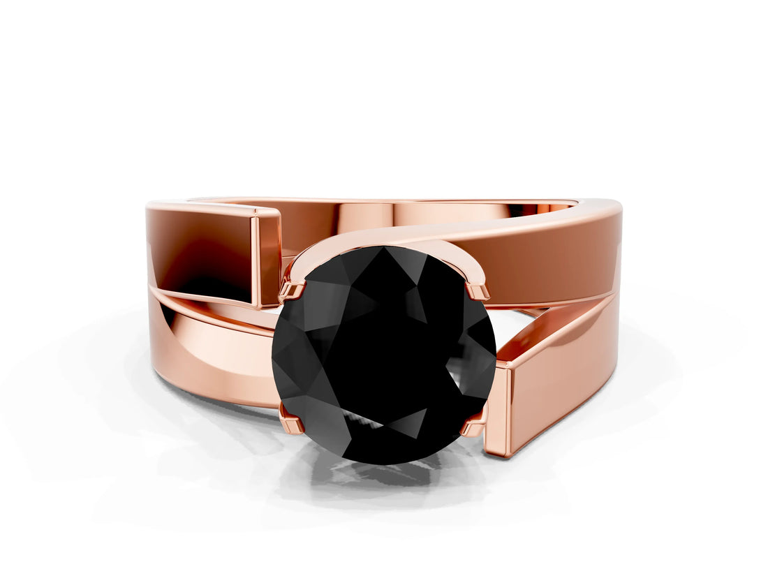 Rose gold Modern Tension Set Fancy Black Round Cut Solitaire Wide Band Ring