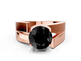 Rose gold Modern Tension Set Fancy Black Round Cut Solitaire Wide Band Ring