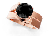 Rose gold Modern Tension Set Fancy Black Round Cut Solitaire Wide Band Ring_1